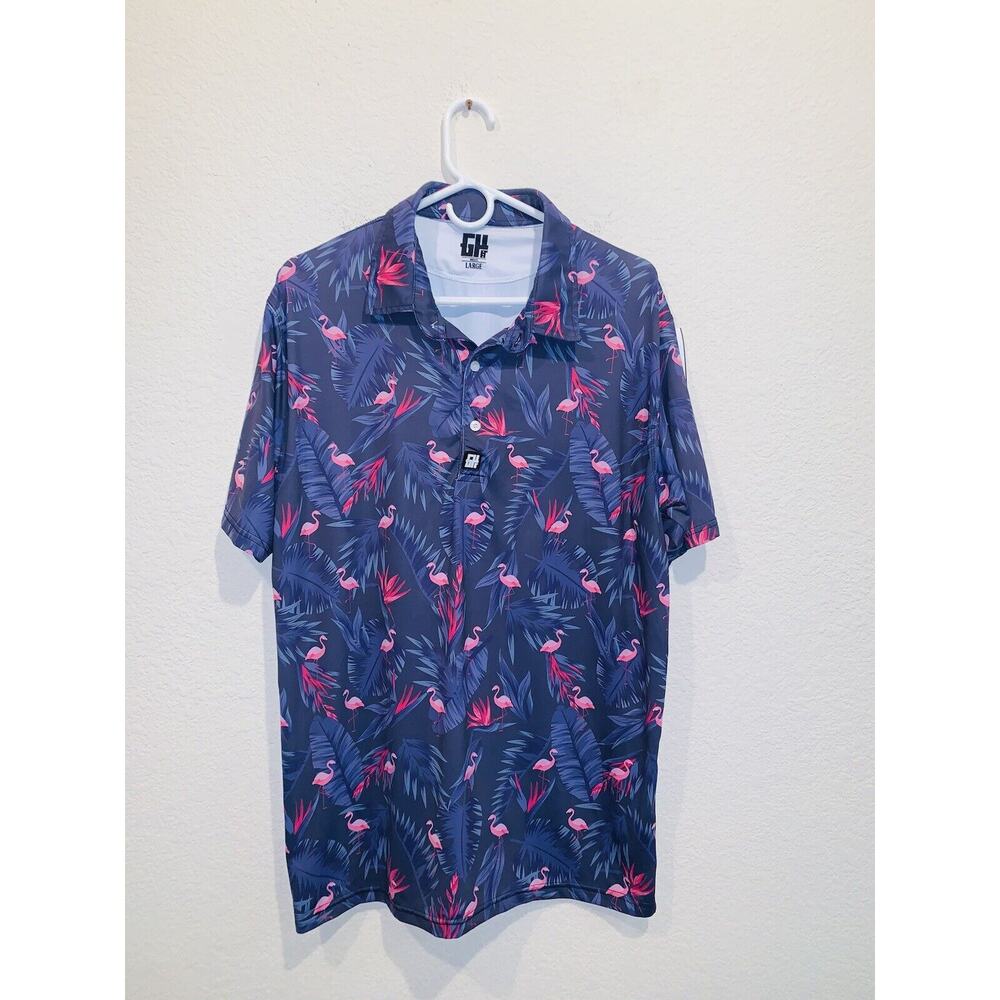 Greater Half Golf Polo Shirt Mens Size Medium Performance Tropical Pink Flamingo